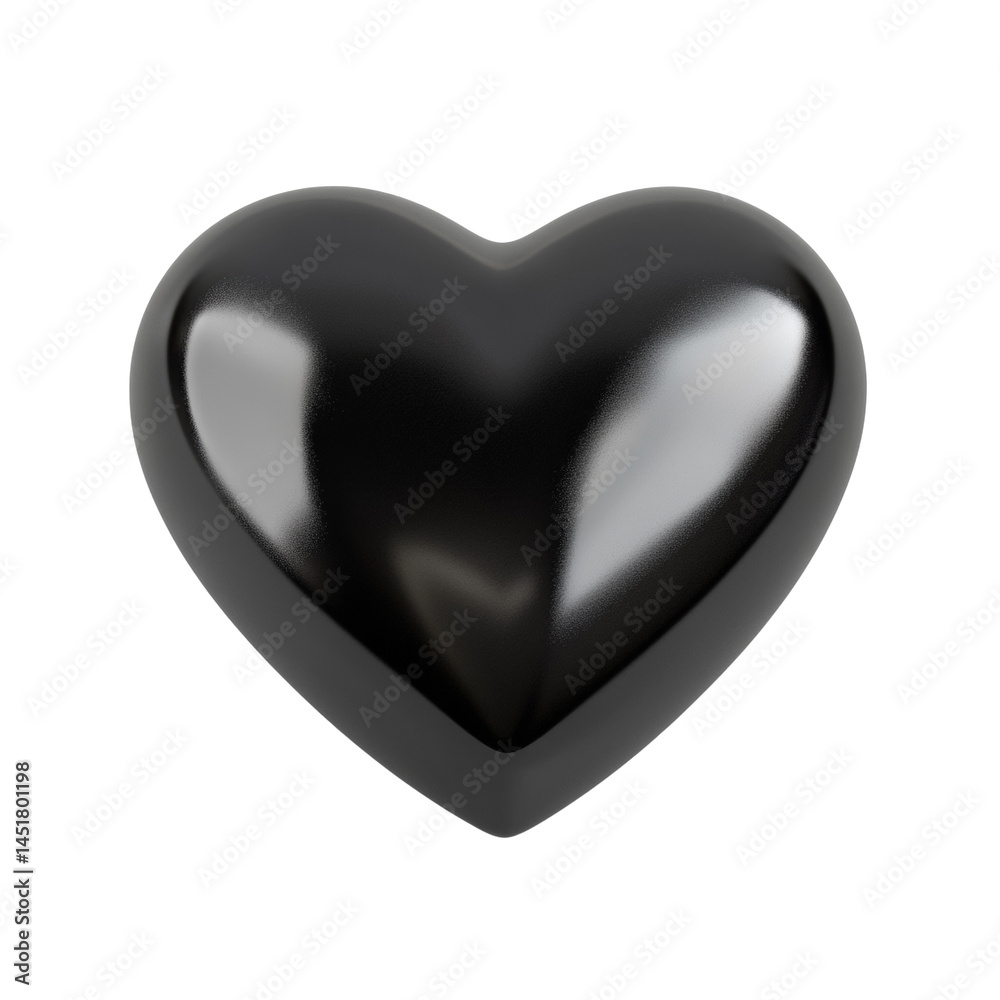 Poster glossy obsidian heart floating ethereally, capturing light with a deep emotional resonance,isolated