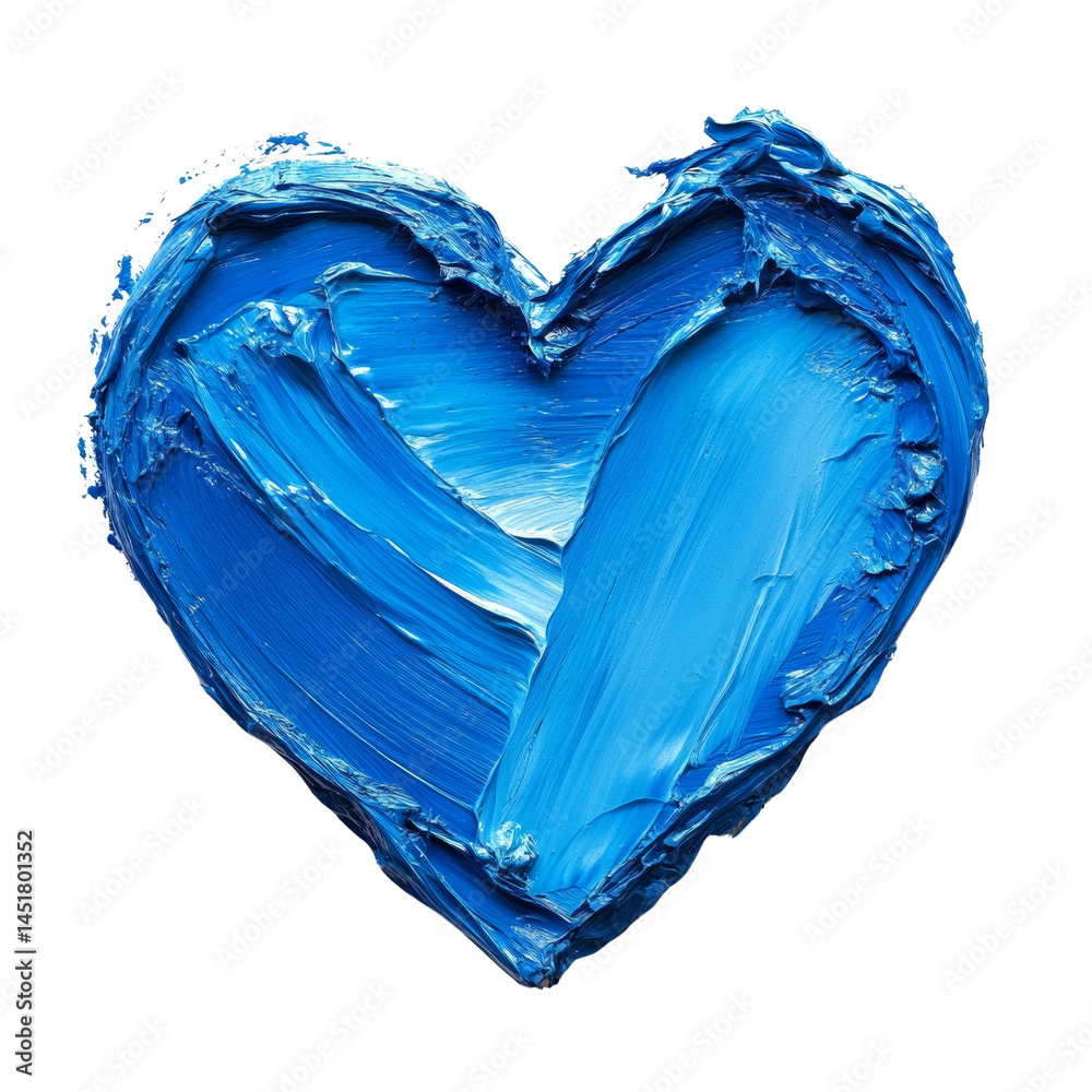 Poster Textured azure heart, an impasto declaration of affection against a plain canvas