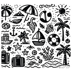 Simple summer vacation doodle style illustration