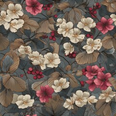 Seamless fusion of contemporary thai-japanese botanical patterns artistic display nature indoor close-up design inspiration