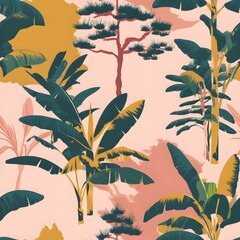 Seamless tropical foliage illustration thailand digital art relaxing environment vibrant viewpoint minimalist concept