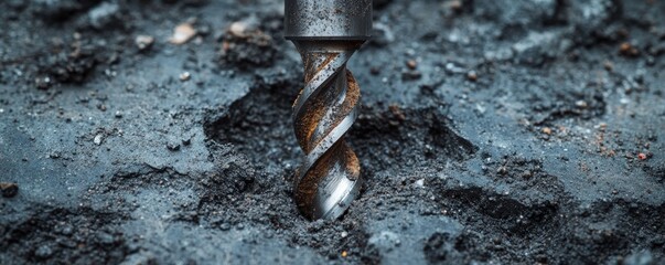 Drill bit penetrating dark earth