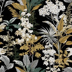 Seamless tropical flora pattern fusion thai and japanese influence nature illustration lush environment artistic viewpoint