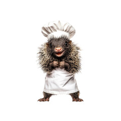 Adorable Porcupine Chef in a White Hat and Apron