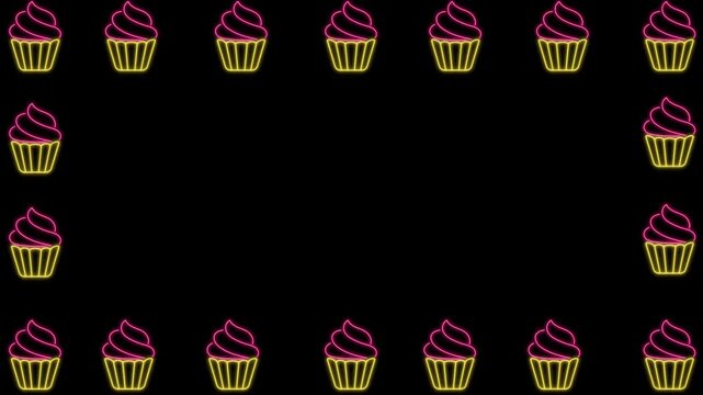 Cake ice cream neon ions frame design.