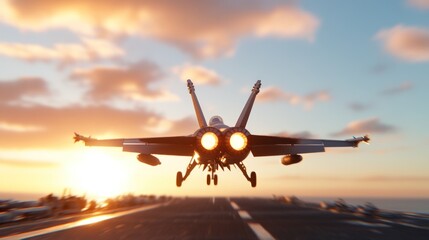 Jet taking off at sunset