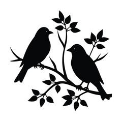 Flying Birds and Branch silhouette vector illustration