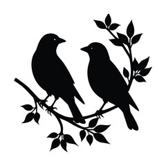 Minimalist Birds on Branch Silhouette Vector Illustration