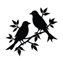 Silhouetted Birds on Branches Vector Illustration