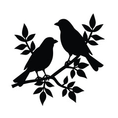 Black Bird on Branches silhouette vector illustration
