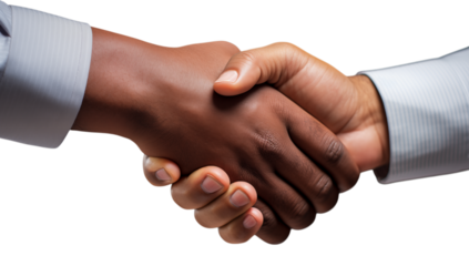 A close up of two hands shaking in agreement showing a deal being sealed with a dark background behind it transparent background png