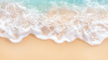 serene beach scene with gentle waves lapping at soft sand, creating peaceful atmosphere