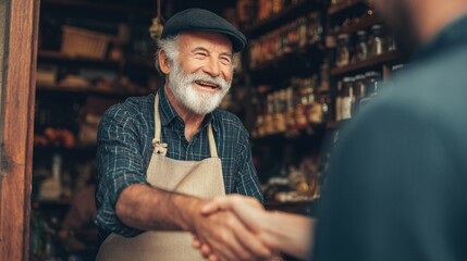 An elderly person greeting a client with handshake