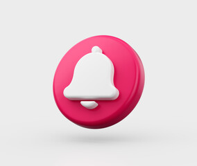 3D Pink and White bell button icon for notifications and updates. 3d illustration