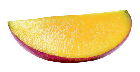 Fototapeta premium mango slice - juicy yellow flesh, red skin, isolated