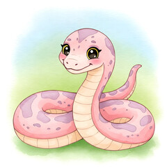 Fototapeta premium cute watercolor illustration of kid snake with friendly expression isolated on white background