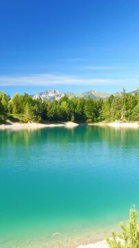 High mountain lake Urisee with emerald water and alpine scenery near Reutte, perfect setting for peaceful natural ambiance