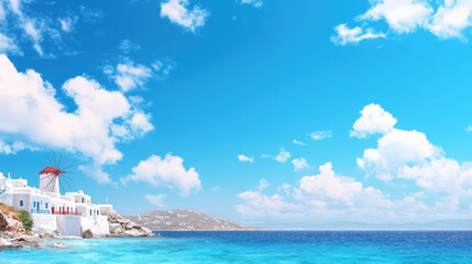 Obraz premium Sunny Greek island scene with windmills