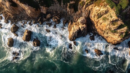 Powerful Waves Crashing on Rocky Cliffs by the Ocean Shore