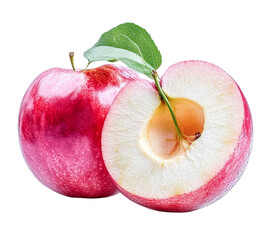 red apple half - fresh fruit with leaf