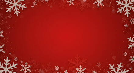 Festive, simple design features a rich crimson backdrop framed by numerous small, delicate snowflakes in a light tone.