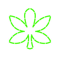 Abstract floral neon outline, green leaf design against a dark background