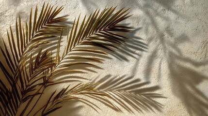 Obraz premium Shadow of Tropical Palm Frond on Soft Beige Sand Background