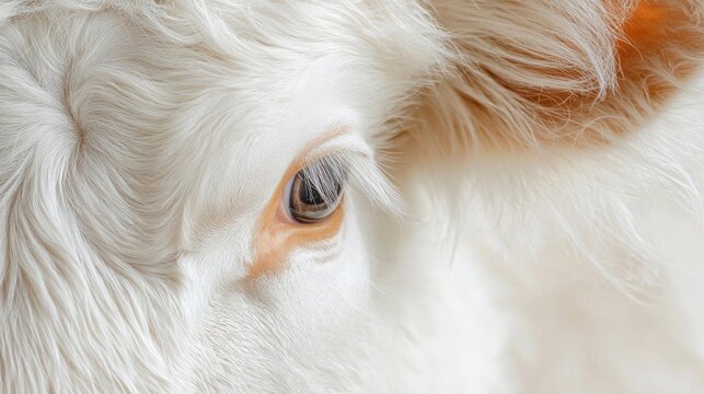 Close-up of a cow's eye. the eye is the focal point of the image, with the iris and pupil clearly visible.
