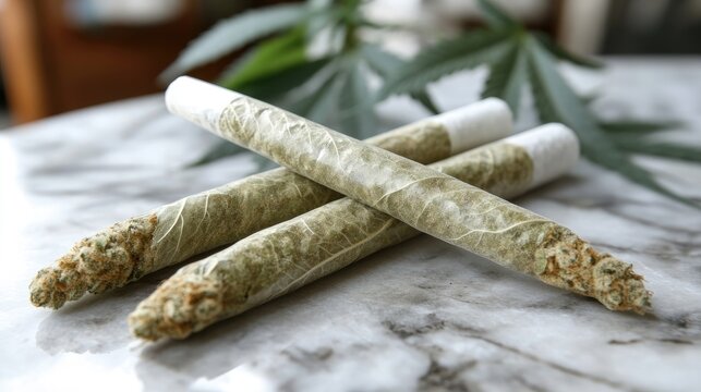 Dried cannabis buds in rolled papers