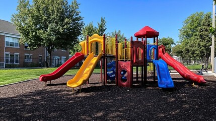 Playground for children, vibrant and safe outdoor space, ideal for promoting fun, healthy play environments, and family-friendly activities and designs.