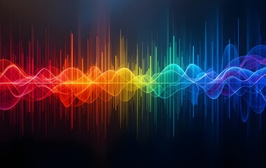 Colorful image Snapshot of Sound Wave Bright Rainbow Spectrum Lines Glow With Digital Energy Against Black Backdrop