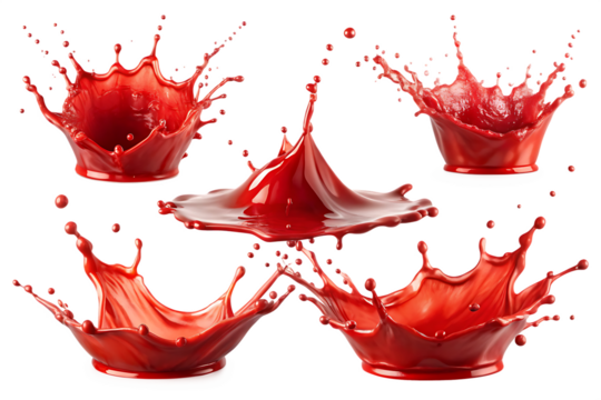 Set of red splashes isolated on white background PNG