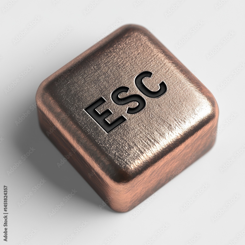 Aufkleber Close-up on an isolated metallic escape key, brushed texture with subtle shadow, rendered on transparent canvas