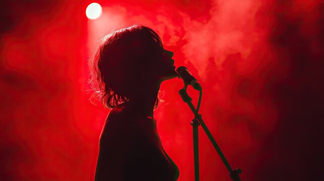 Powerful Vocalist in Striking Red Lighting on Stage, Showcasing Musical Talent, Stage Performance, and Emotional Expression in Concert.