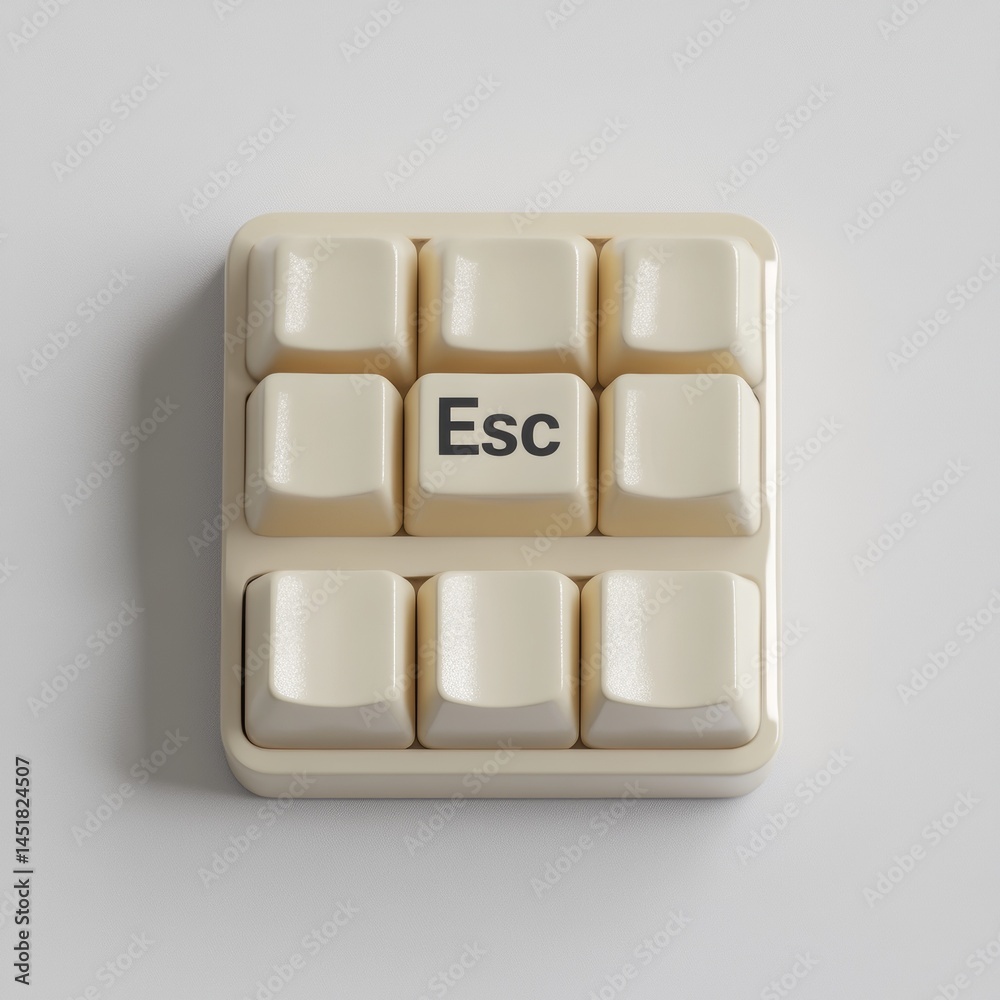 Poster minimalist keyboard escape button close up, macro detailed view, on an isolated setup