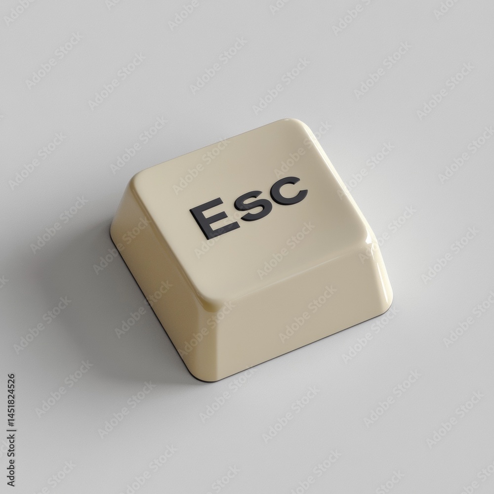 Aufkleber isolated escape key close-up, a pivotal symbol of digital interface control with neutral backdrop