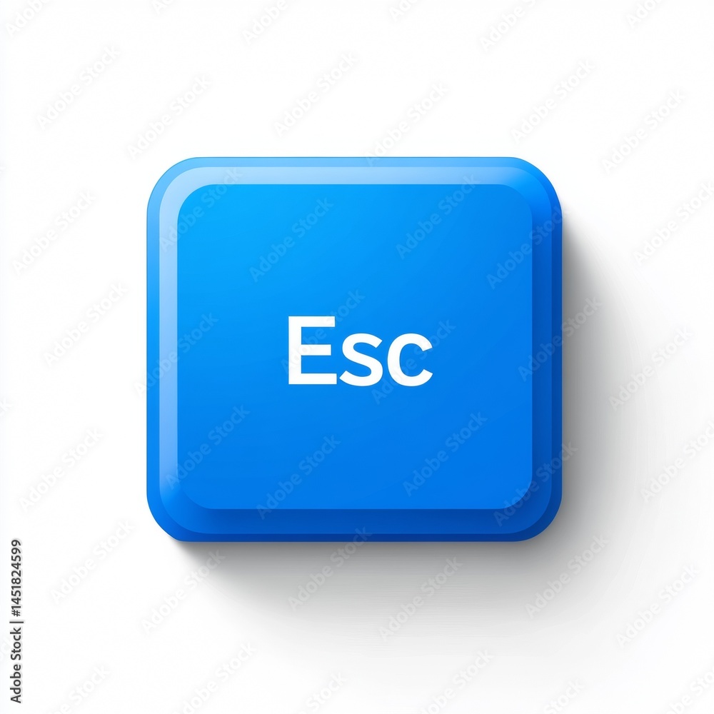 Poster Escape key representation on a blue, square computer button, symbolizing control, isolated on clean surface