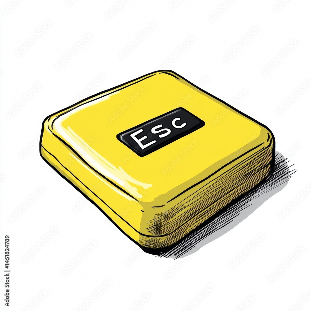 Poster Abstract illustration of a yellow esc key with digital computing concept on blank backdrop