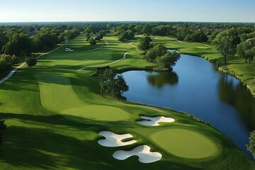 Serene golf course landscape aerial view