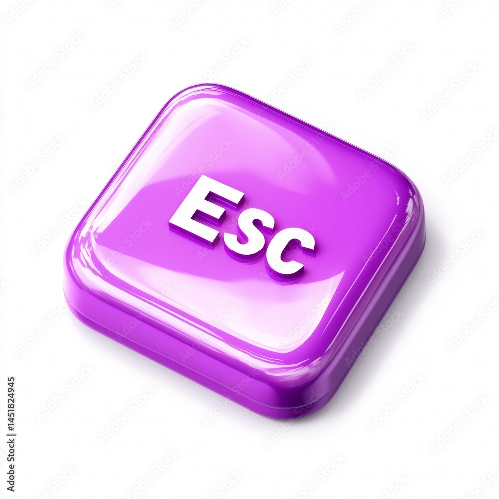 Poster Iridescent violet escape key with rounded edges and a clean, minimalist design, transparent background