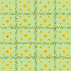 Bright Floral Pattern with Yellow Flowers on Light Green Background