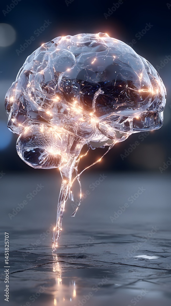 Aufkleber hyper-realistic clear glass brain 3d render, floating with visible internal neural complexity, smoot