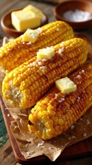 Delicious corn on the cob with butter and salt