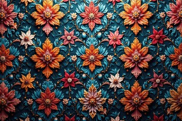 Intricate floral damask textile with ornate swirls, surface, art