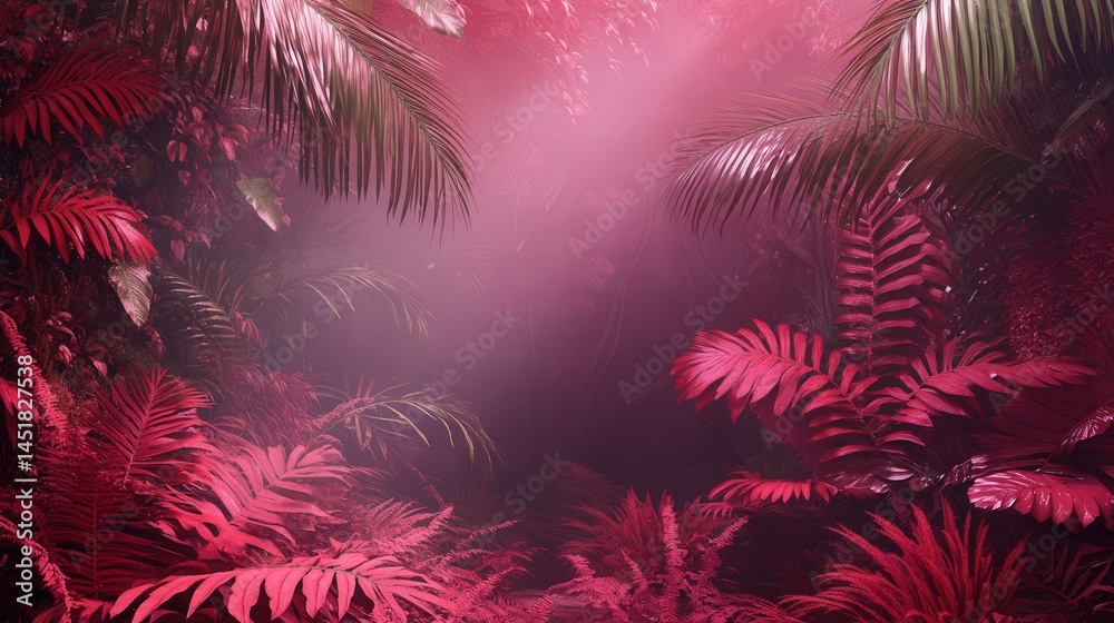 Fototapete in a tranquil setting, purplish-red ferns and palms fill the space with life, providing a beautiful 