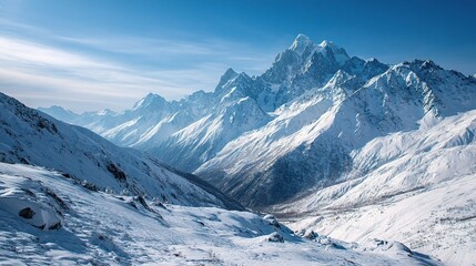 Obraz premium Majestic Caucasus Ridge with Snow-Covered Peaks and Expansive View