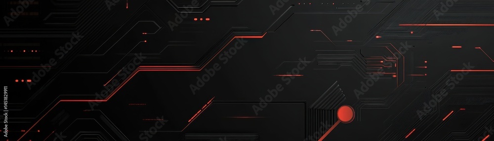 Poster Abstract Dark Technological Background with Red Glowing Circuits and Geometric Patterns for Modern Futuristic Designs and Artificial Intelligence Systems