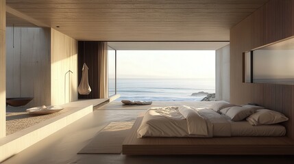 Each modern luxury seaside hotel room is a sanctuary of peace, offering minimalist decor and awe-inspiring views of the ocean.