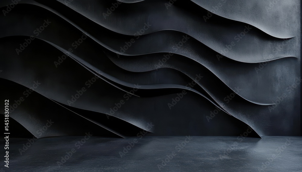 Poster Abstract Dark Wavy Texture with Geometric Pattern a Contemporary 3D Rendering