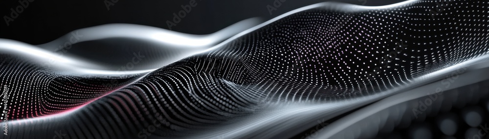 Poster Abstract Digital Waves Background with Glowing Dots in Gray Tones Futuristic Design and Dynamic Flowing Lines for Modern Technology and Network Concept